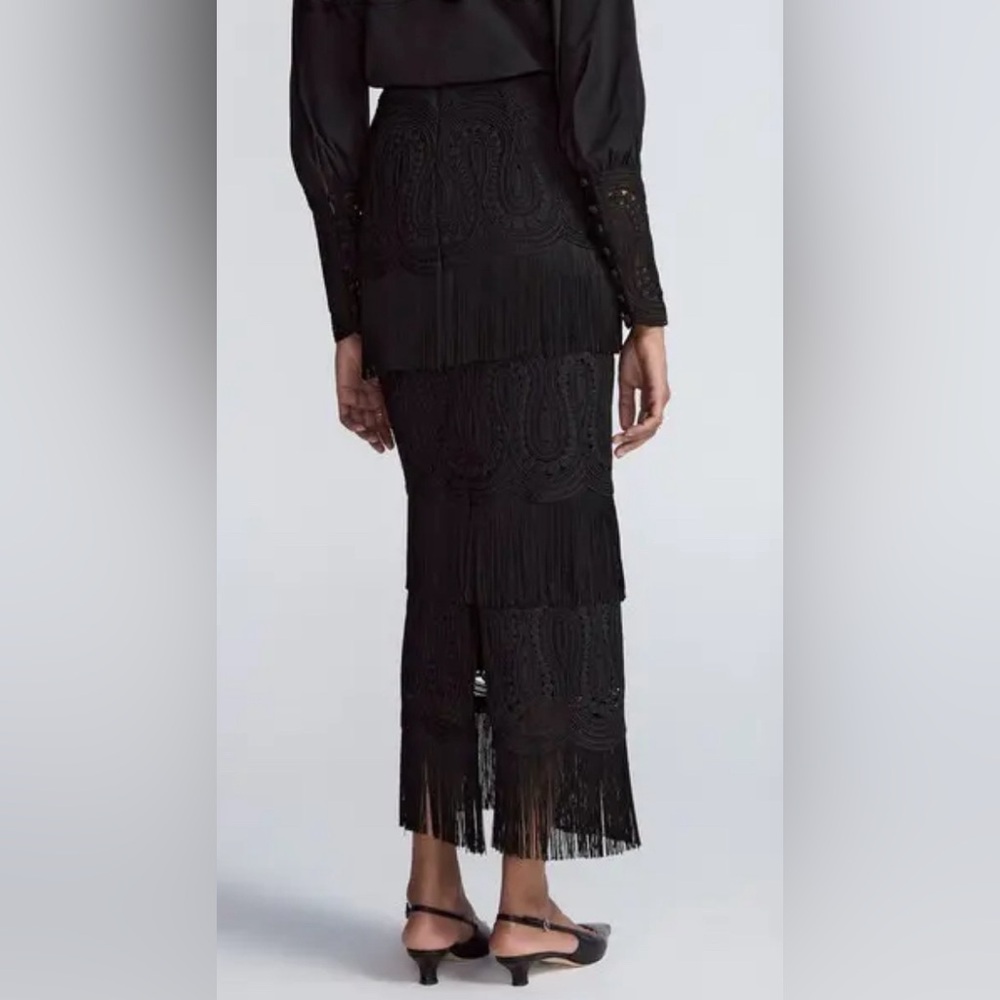 LELA ROSE Lace Inset Cotton Poplin Pencil Skirt